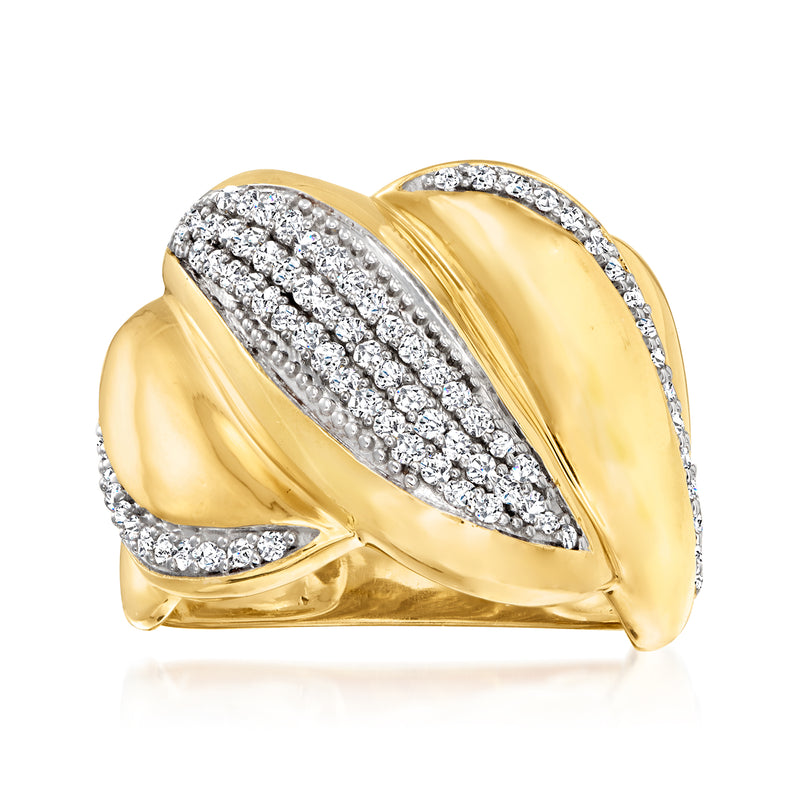 Diamond twisted ring in 18kt gold over sterling with pavé diamond accents
