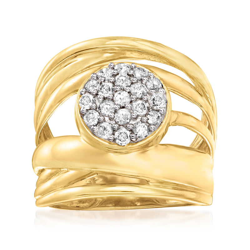 Diamond cluster ring in 18kt gold over sterling with twisted band