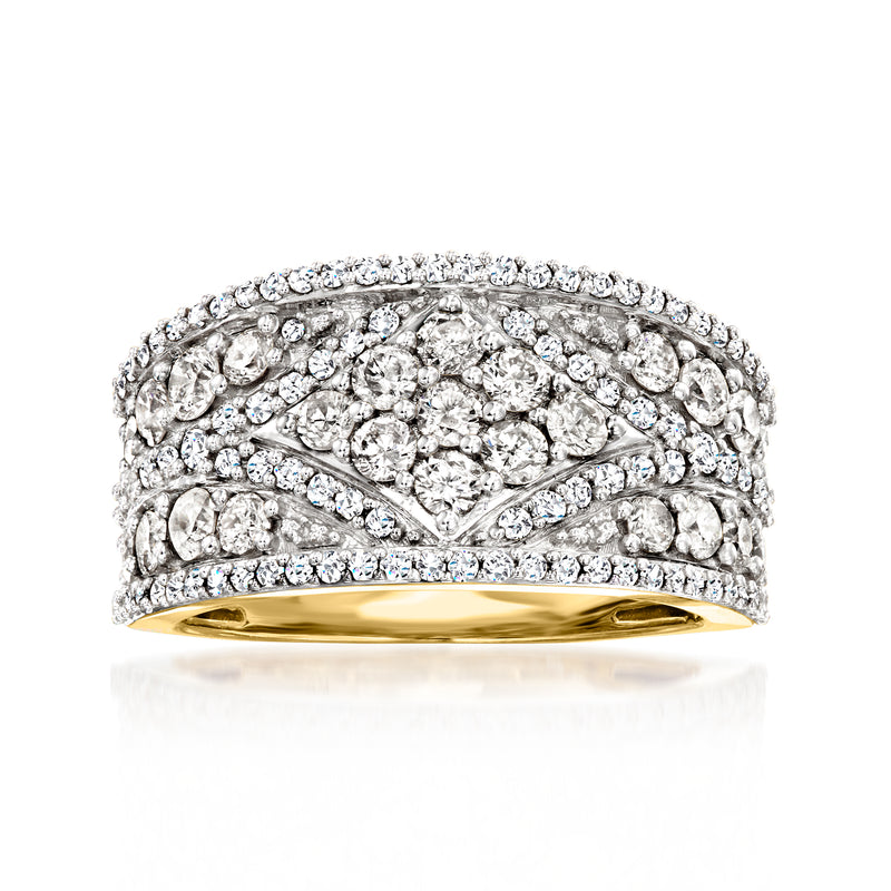 14kt yellow gold diamond ring with clustered round diamonds and pavé details
