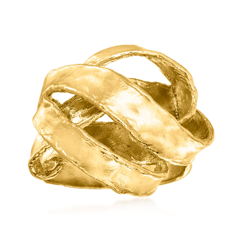 Gold over sterling textured ribbon ring with polished highlights