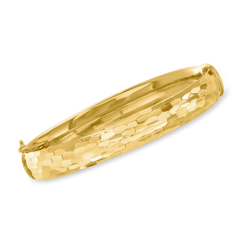 Gold over sterling geometric-pattern bangle bracelet with polished textured facets