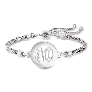 Sterling Silver Personalized Disc Popcorn-Chain Bolo Bracelet
