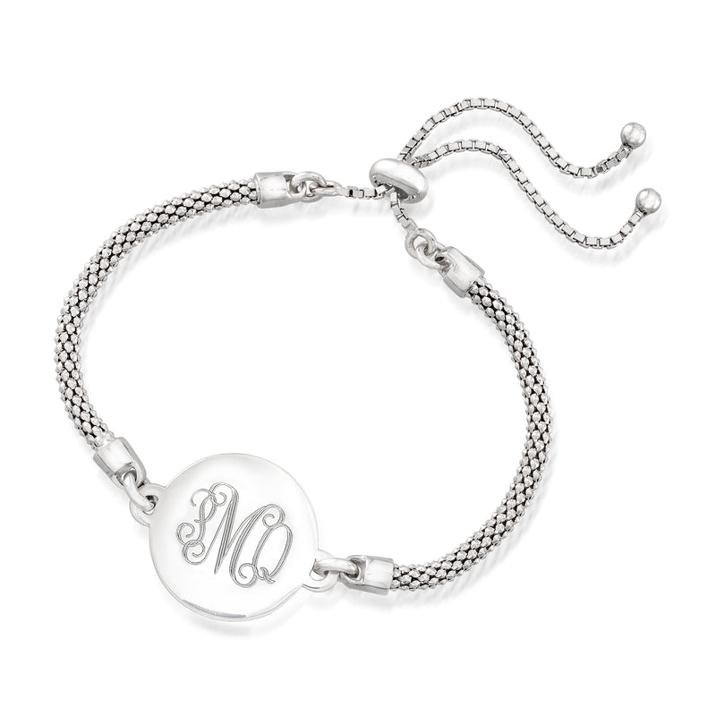 Sterling silver bolo bracelet with engraved heart disc and textured bead chain
