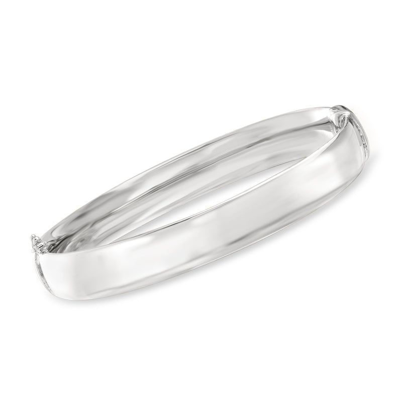10mm sterling silver bangle bracelet, polished oval hinge with clasp ends