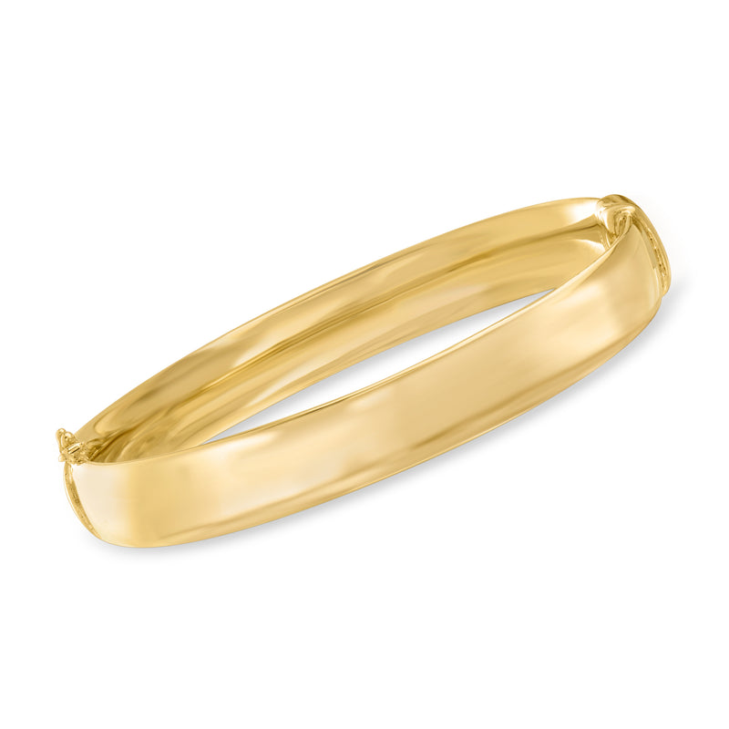 Gold over sterling bangle bracelet with smooth polished oval cuff