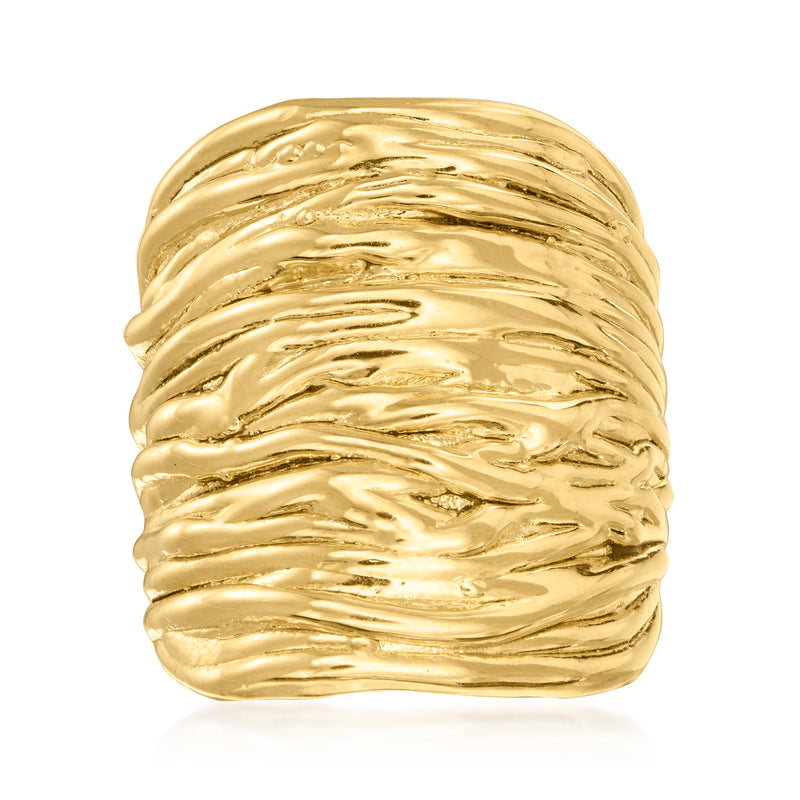 Gold over sterling textured, polished wide band ring