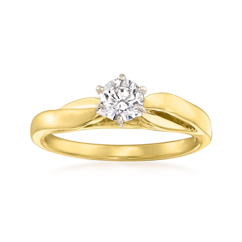14kt yellow gold diamond ring with round center stone and small halo