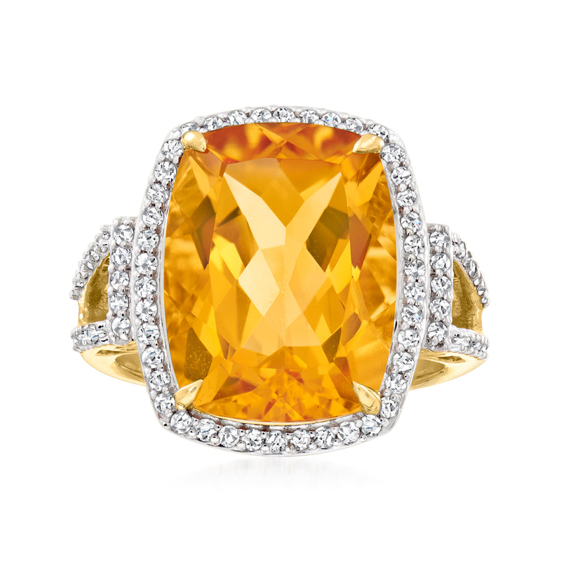 Citrine ring with diamond halo in 14kt yellow gold