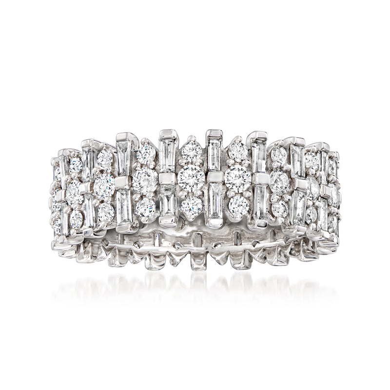 14kt white gold diamond eternity band with rectangular prong-set stones