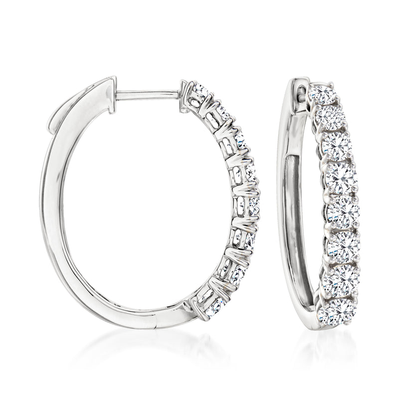 14kt white gold hoop earrings with graduated diamond row, hinged closure