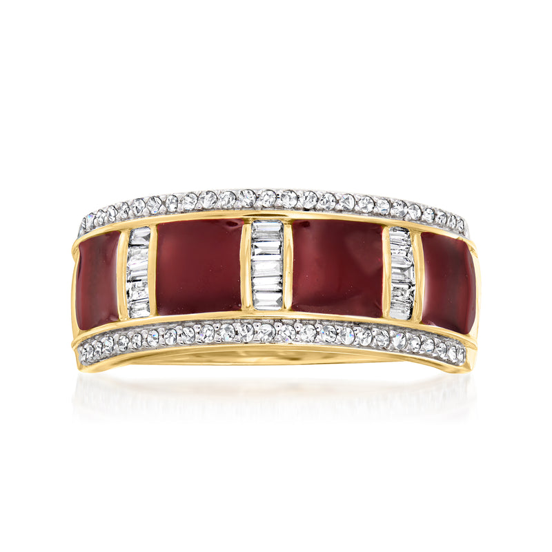 Red enamel band ring with diamond accents, 18kt gold over sterling