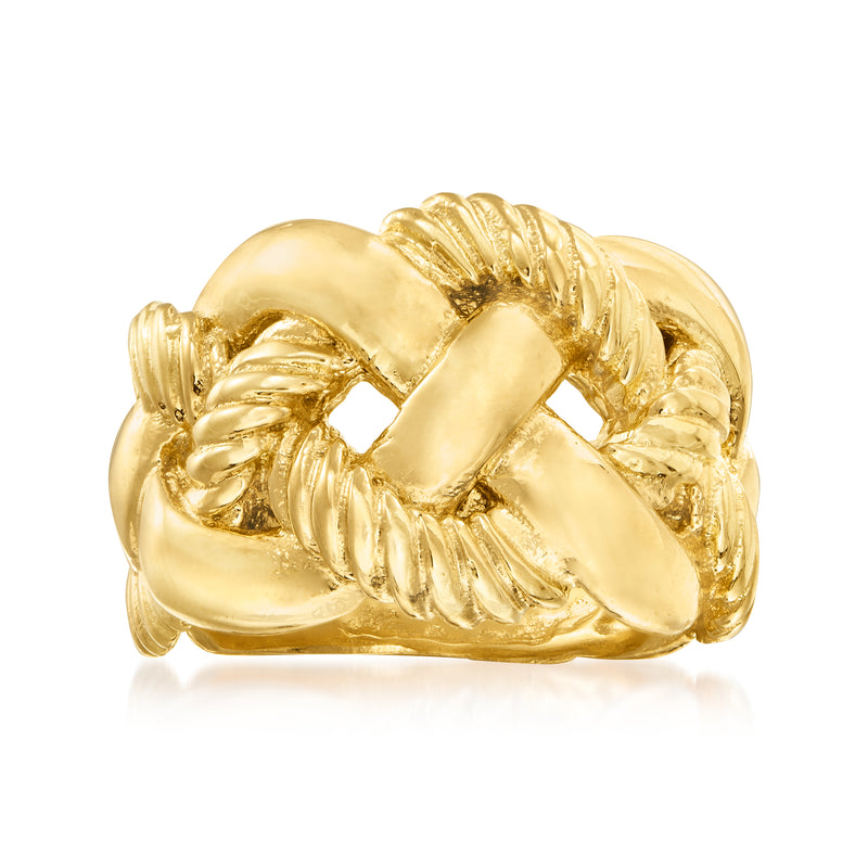 Gold over sterling roped ring with twisted rope design and shiny gold finish