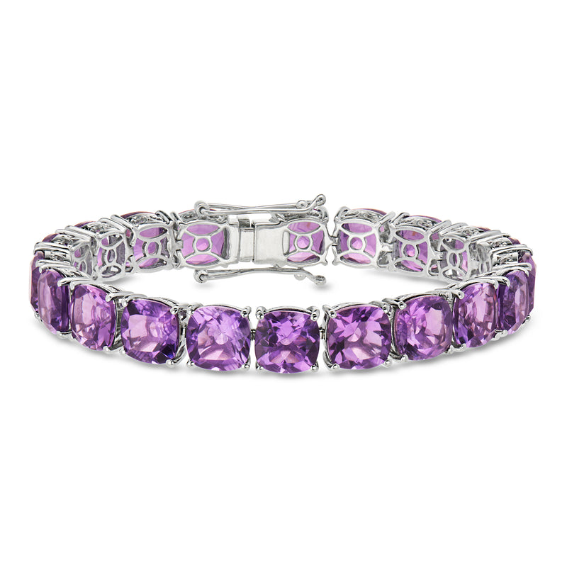 Sterling silver amethyst tennis bracelet with purple square-cut stones