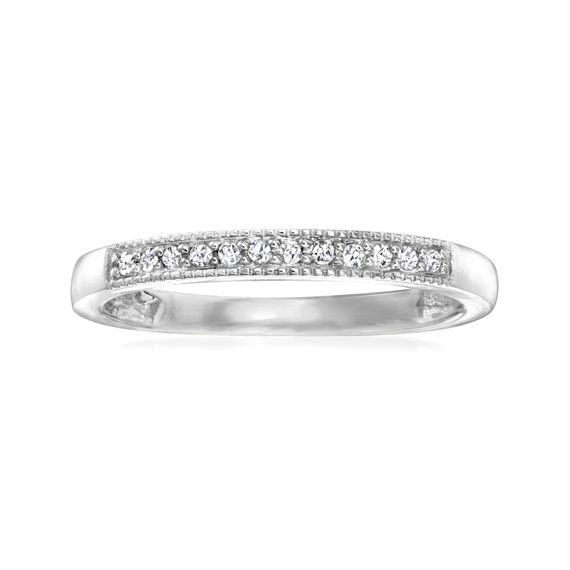 14kt white gold diamond-accented ring with pavé-set stones