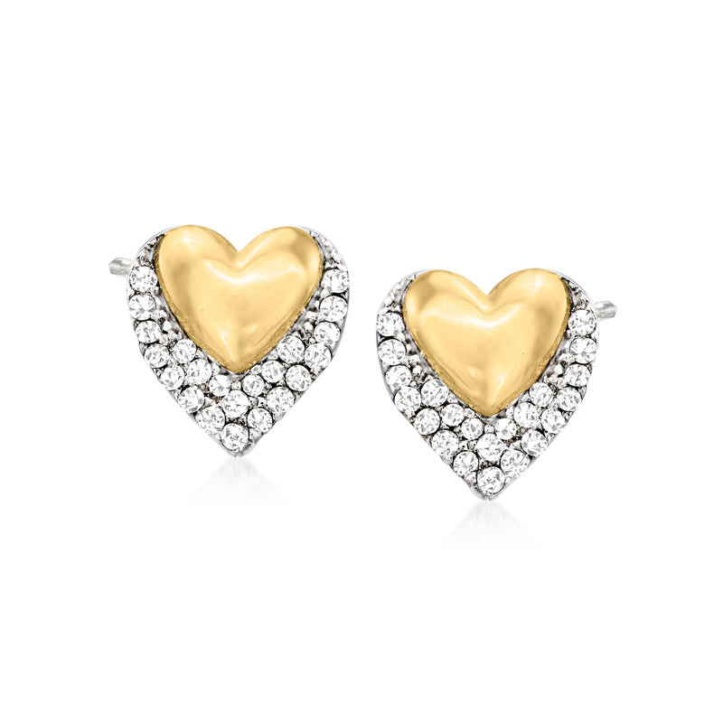 Diamond heart stud earrings in sterling silver and 14kt yellow gold