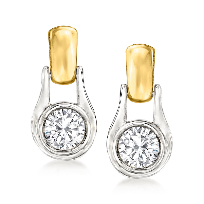 Bezel-set diamond drop earrings in sterling silver with 14kt yellow gold top