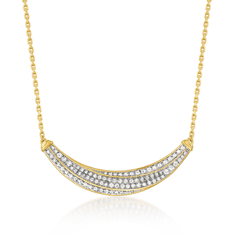 18kt gold over sterling diamond curved bar necklace with pavé diamonds