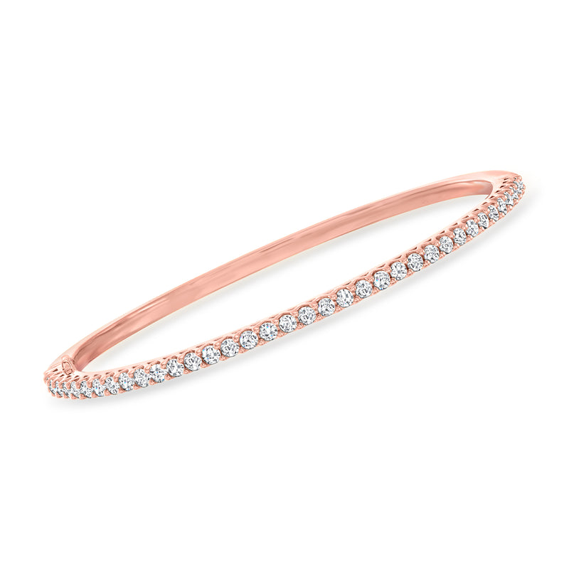 Rose gold over sterling diamond bangle bracelet with pavé-set diamonds