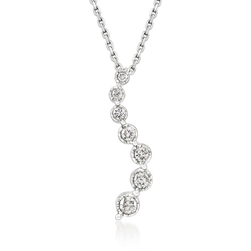 Sterling silver diamond journey pendant necklace with graduated round diamond stations