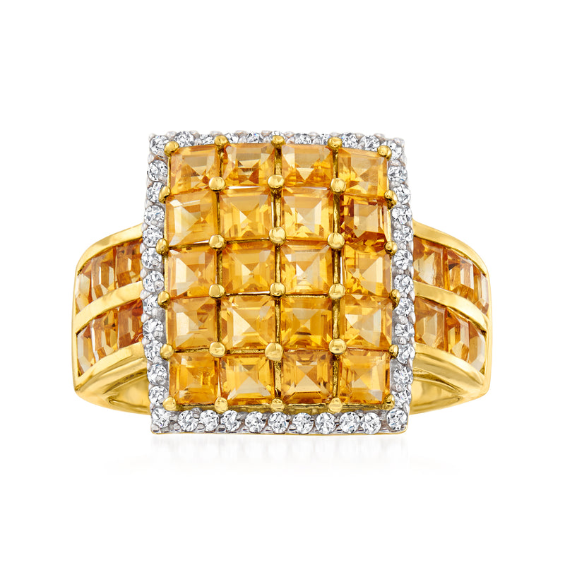 18kt gold over sterling ring with square citrine center and white zircon halo