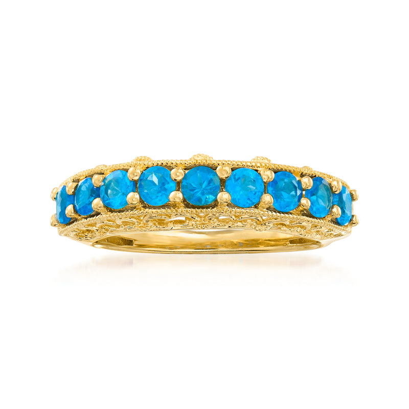 Apatite ring in 18kt gold over sterling, oval blue gemstones, 0.90 ct t.w.