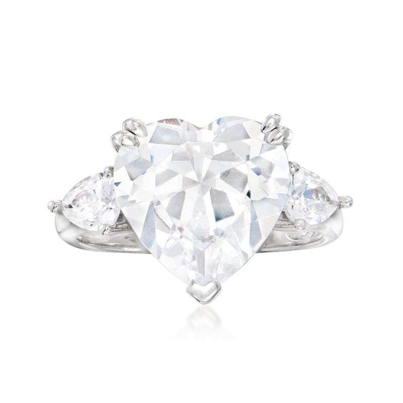 Sterling silver CZ ring with large clear center stone and side stones