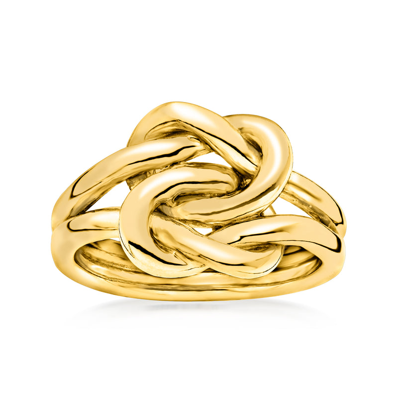 Gold over sterling double love knot ring with braided heart design
