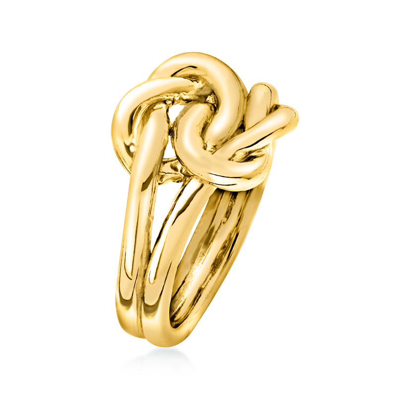 Gold over sterling double love knot ring, side view of interlaced loops