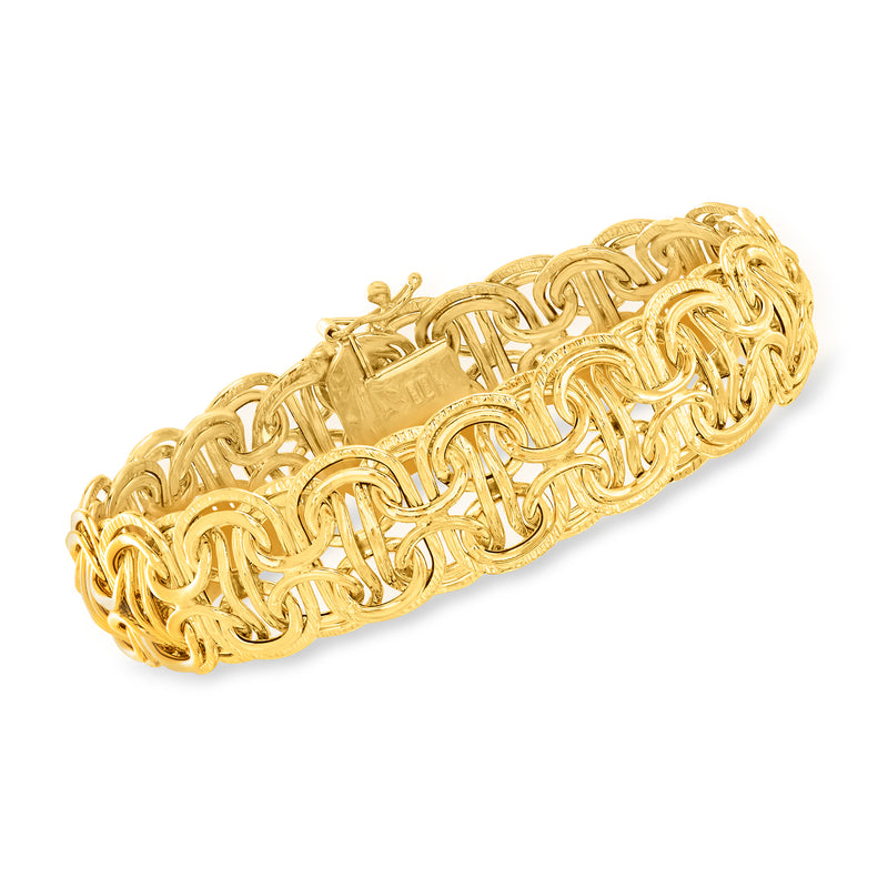 14kt yellow gold modified Byzantine link bracelet with interlocking braided pattern