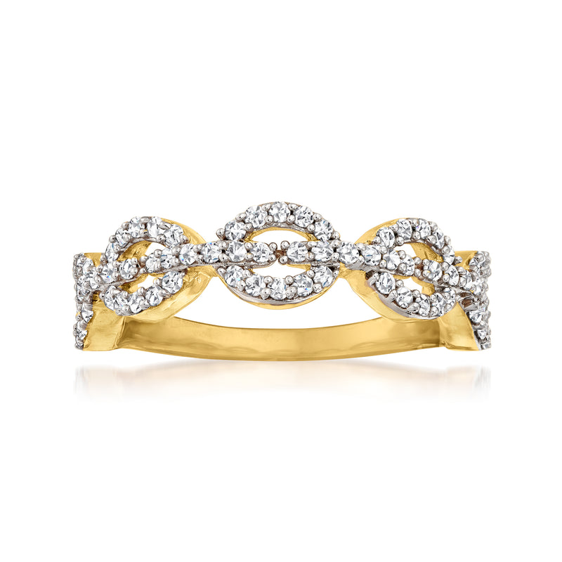 Diamond link ring in 18kt gold over sterling with pavé-set interlocking links