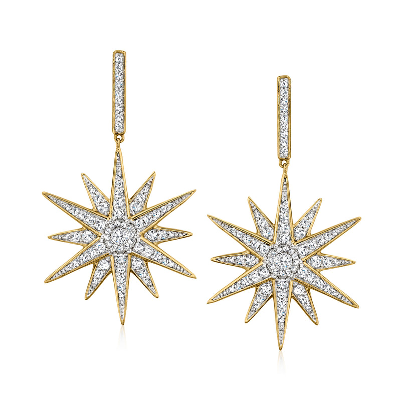 Diamond starburst drop earrings in gold over sterling