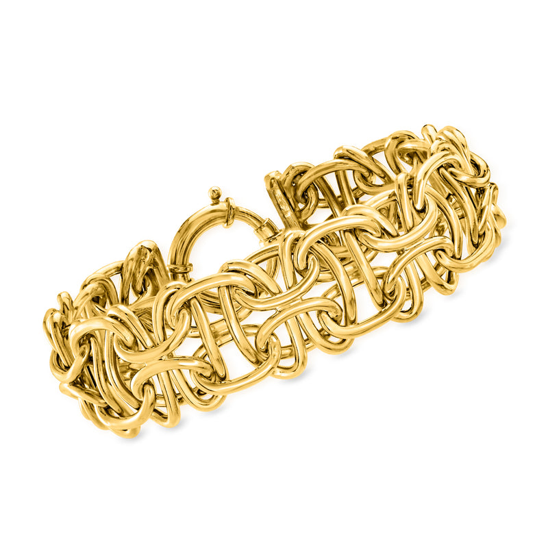 14kt yellow gold interlocking-link bracelet with polished chain links, hinged clasp
