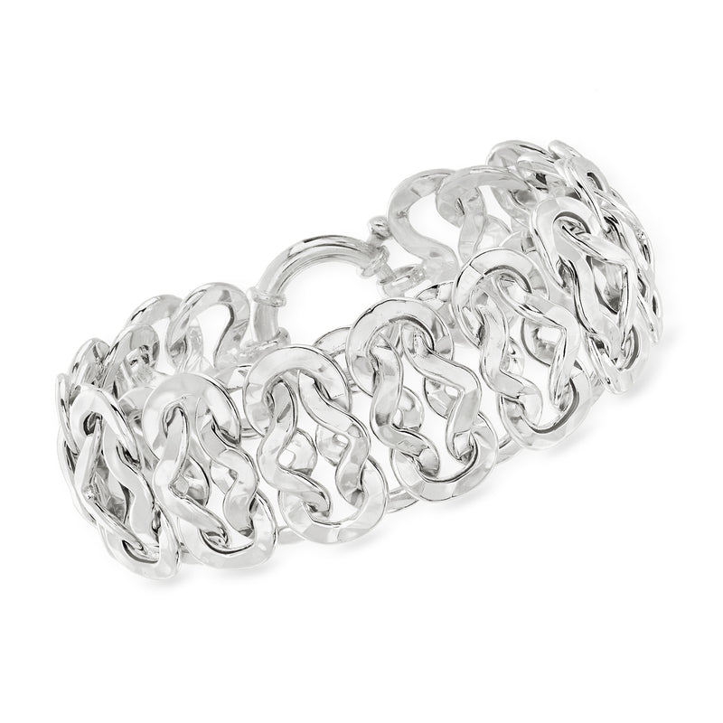 Sterling silver infinity-link bracelet with interlocking curved links