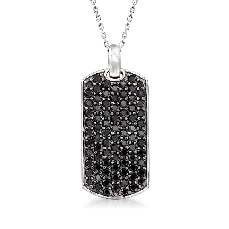 Sterling silver dog tag pendant necklace with black spinel stones