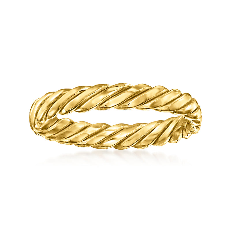 14kt yellow gold twisted band ring with braided rope-like texture