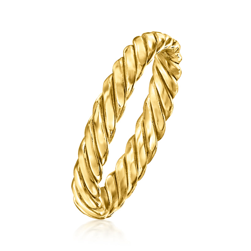 14kt yellow gold twisted band ring, braided rope design side view