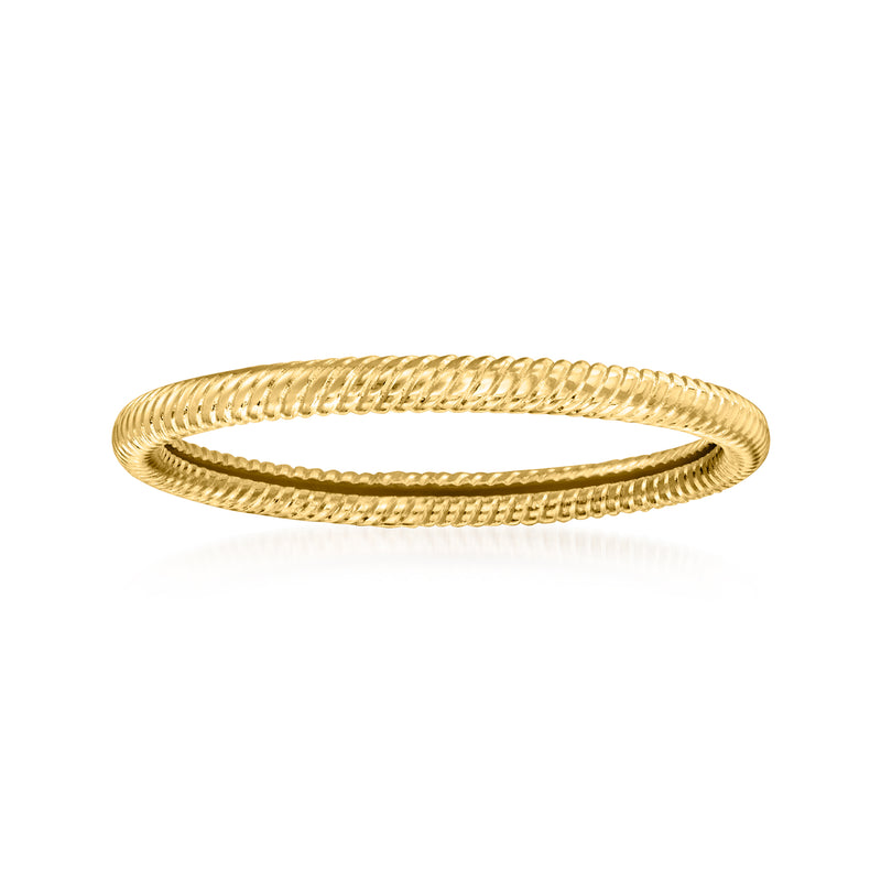 14kt yellow gold roped ring with twisted rope texture, slim band