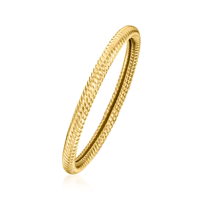 14kt yellow gold roped band ring, angled view of twisted rope design