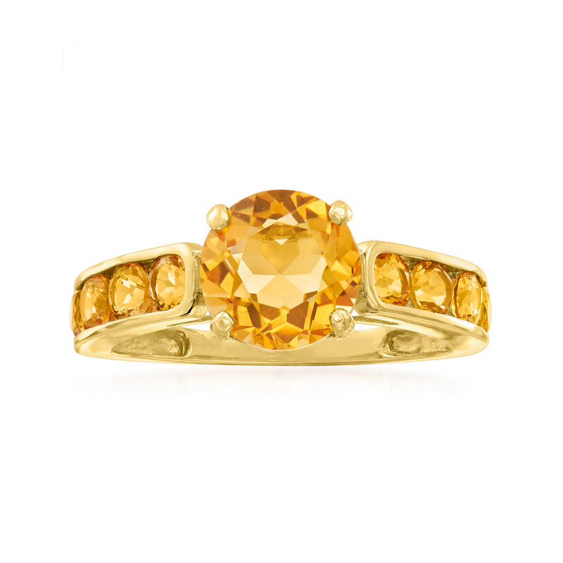 14kt yellow gold citrine ring with three-stone look and large round citrine center