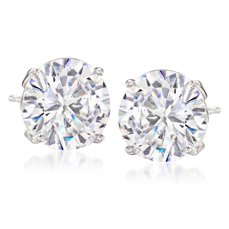 Sterling silver CZ stud earrings with round clear stones, prong-set