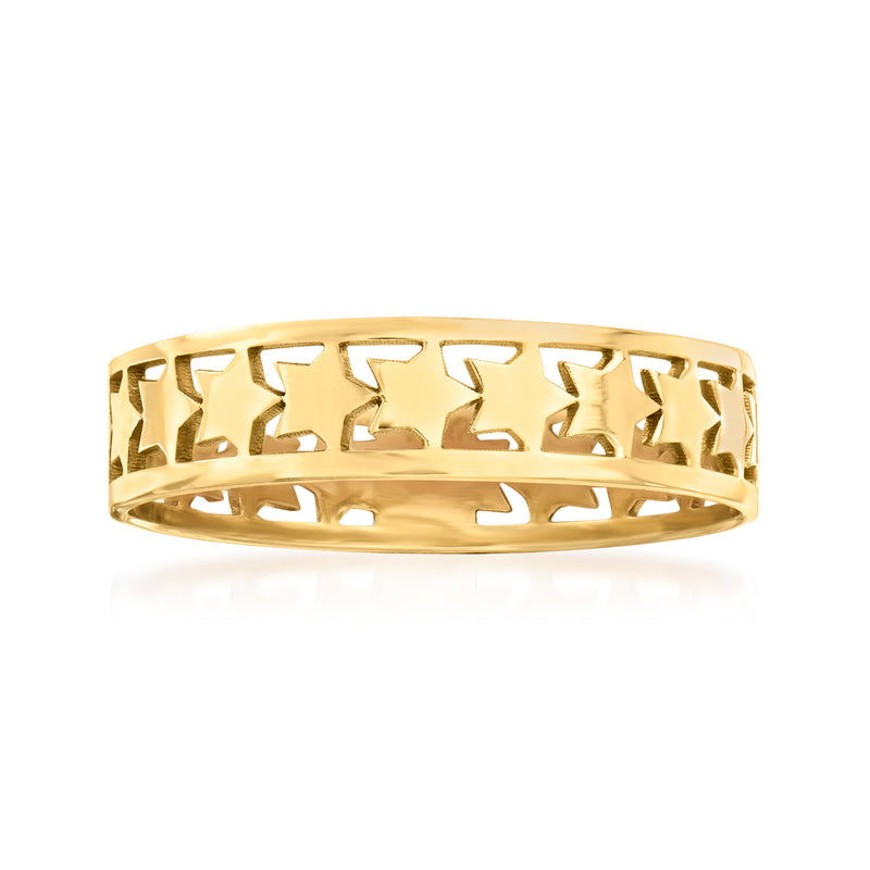 14kt yellow gold cut-out star band ring, wide oval openwork design
