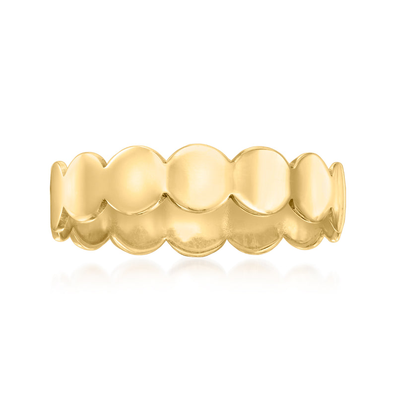 14kt yellow gold scalloped circle ring with rounded semicircle edges