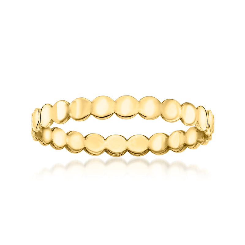 14kt yellow gold circle-link ring with round, scalloped beads