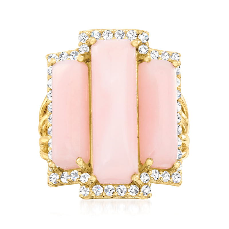 18kt gold over sterling ring with cushion pink center stone and clear white gem halo