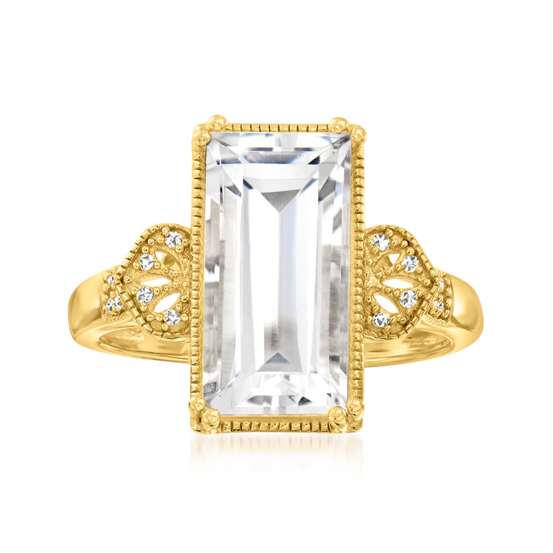 18kt gold ring with rectangular rock crystal and diamond accents