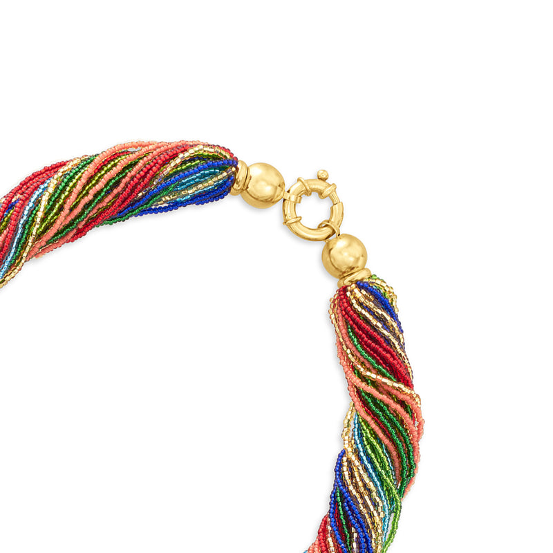 Gold clasp detail with multicolored Murano bead torsade strands