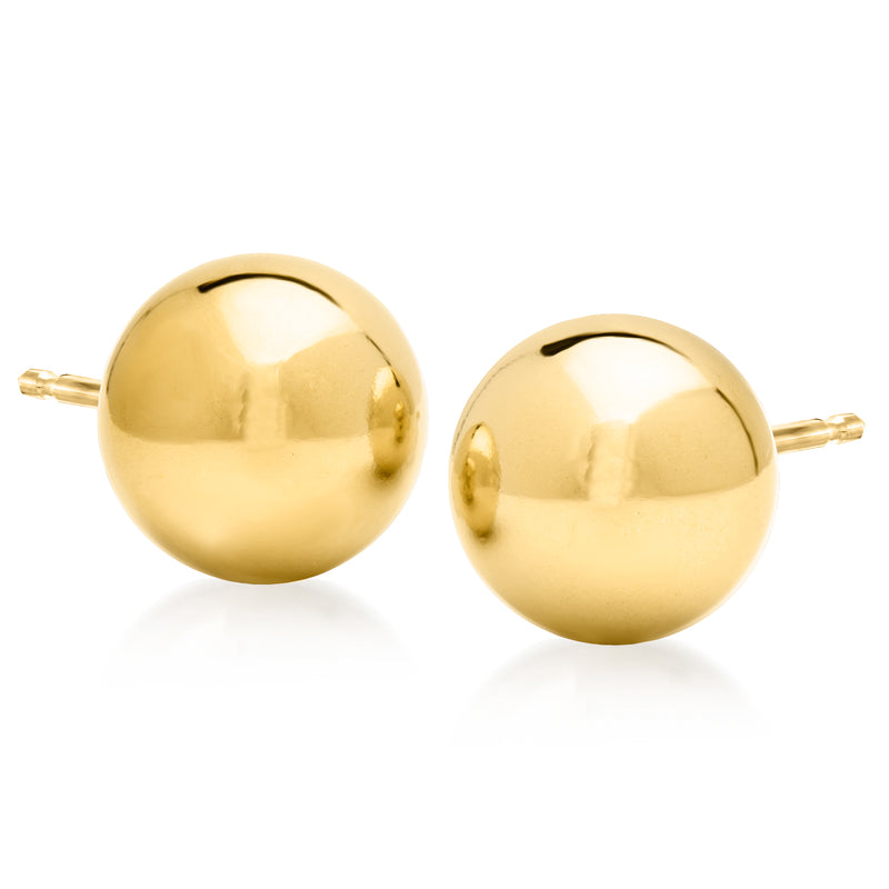 Round gold ball stud earrings, polished finish with straight post backs