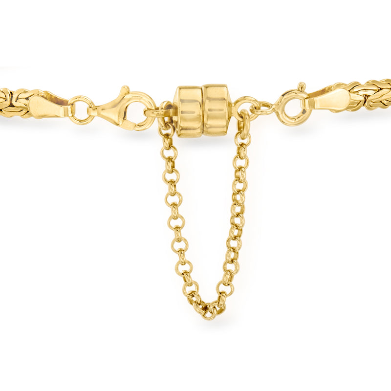 Gold-tone bracelet clasp converter with magnetic box clasp and dangling safety chain