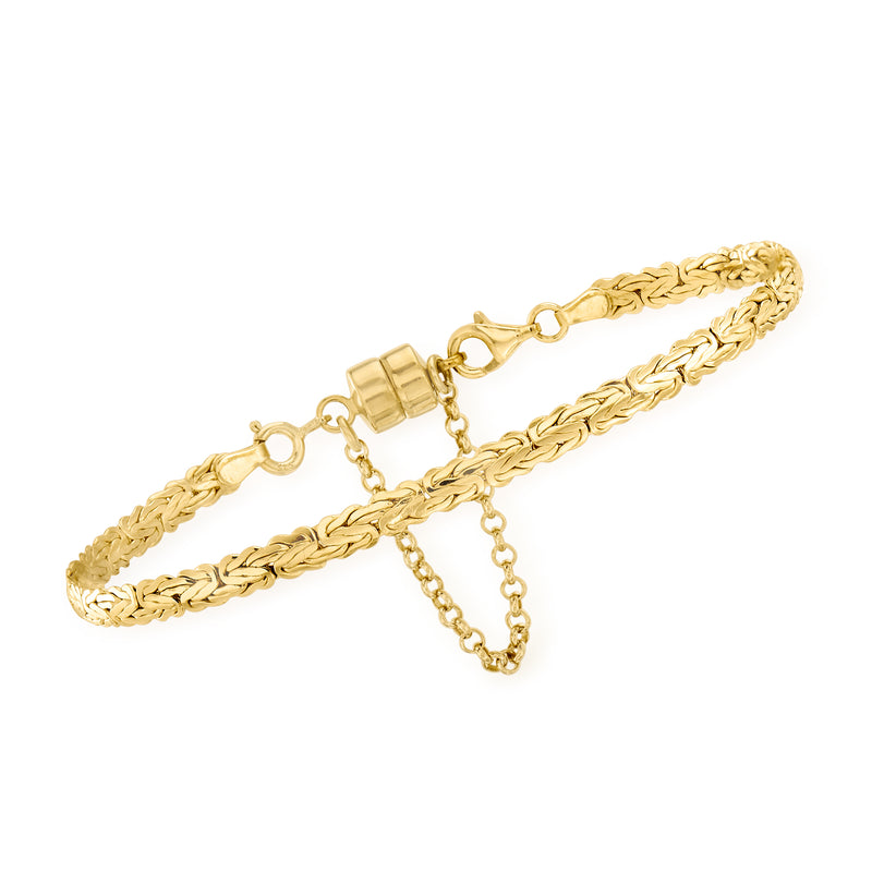 Gold-tone bracelet clasp converter with braided chain, magnetic box clasp and safety chain