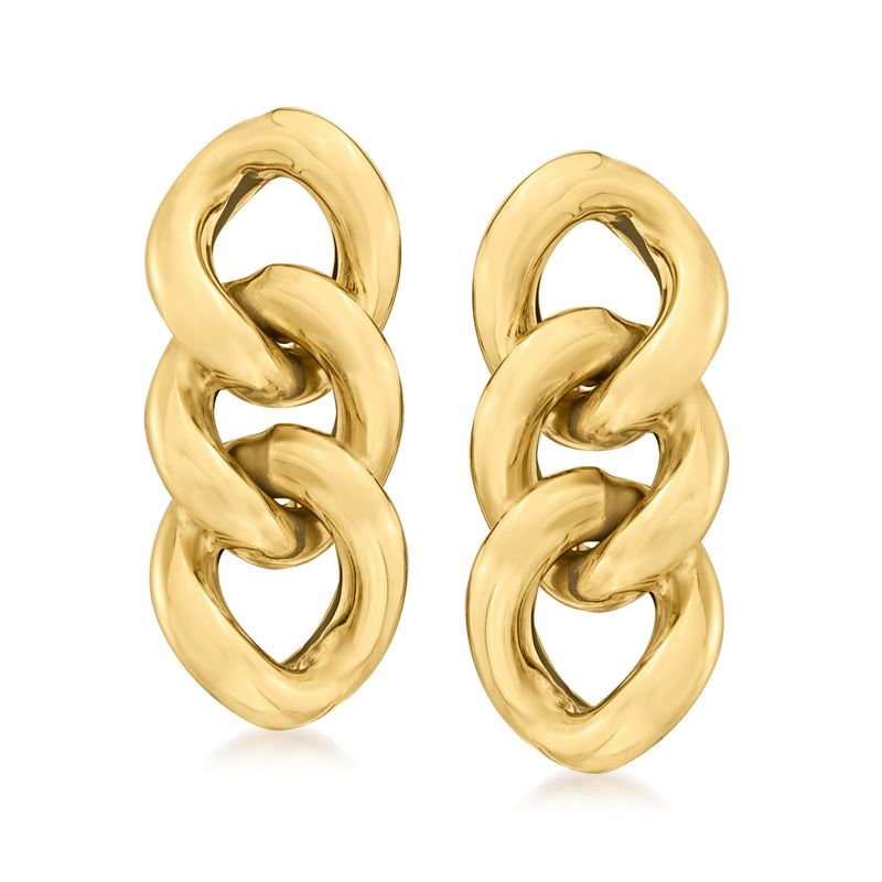 18kt yellow gold curb-link drop earrings with interlinked chain drop loops